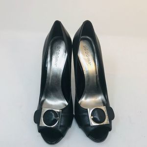 BCBG Girls Womens Black Leather Open Toe